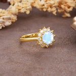 Dainty Vintage Script Background Sun Halo Round Cut Moonstone Engagement Ring - Additional view