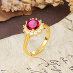 Dainty Vintage Script Background Sun Halo Round Cut Ruby Engagement Ring - Additional view