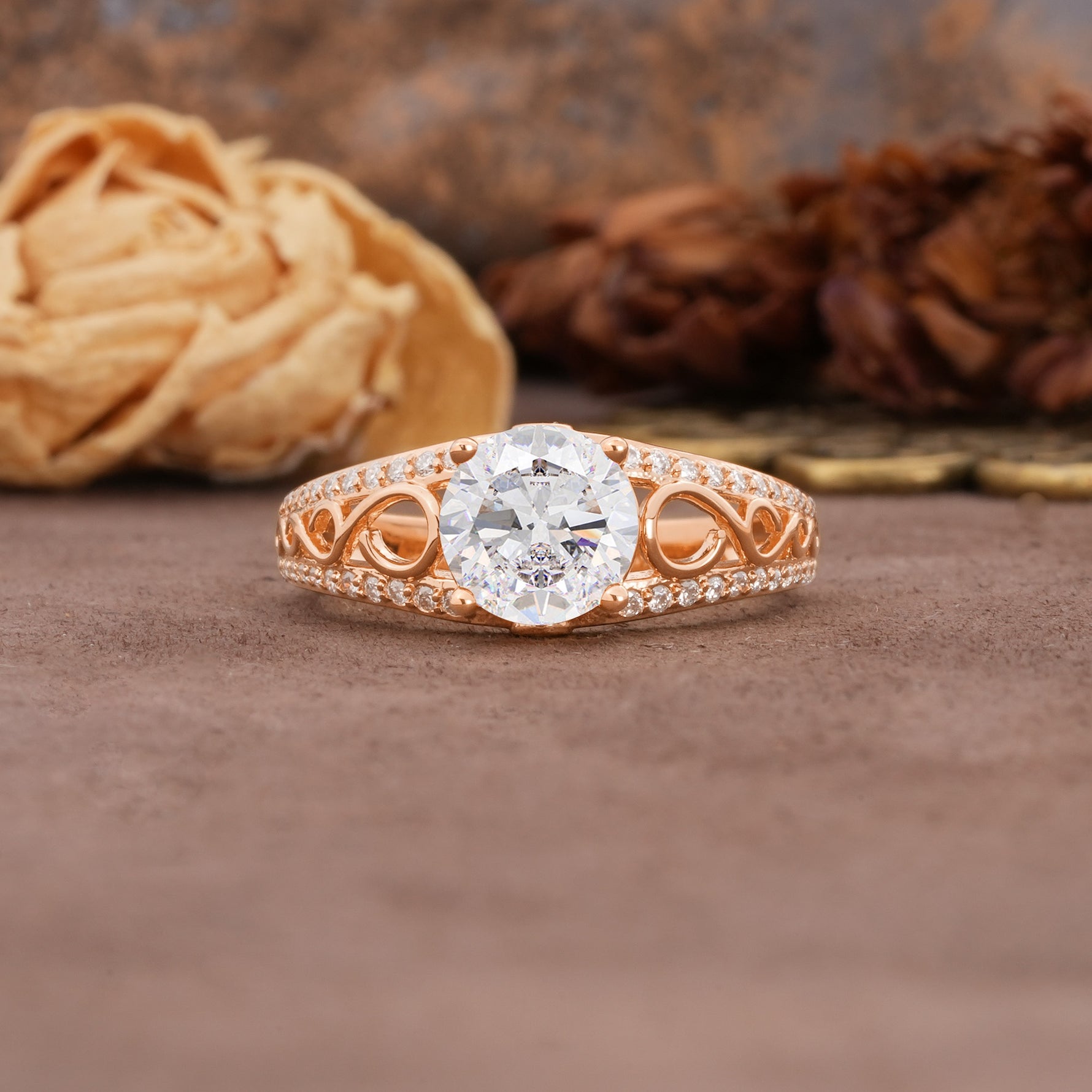 Luxurious and Unique, Entwined 4-Prong Round Cut Moissanite Engagement Ring - Additional view