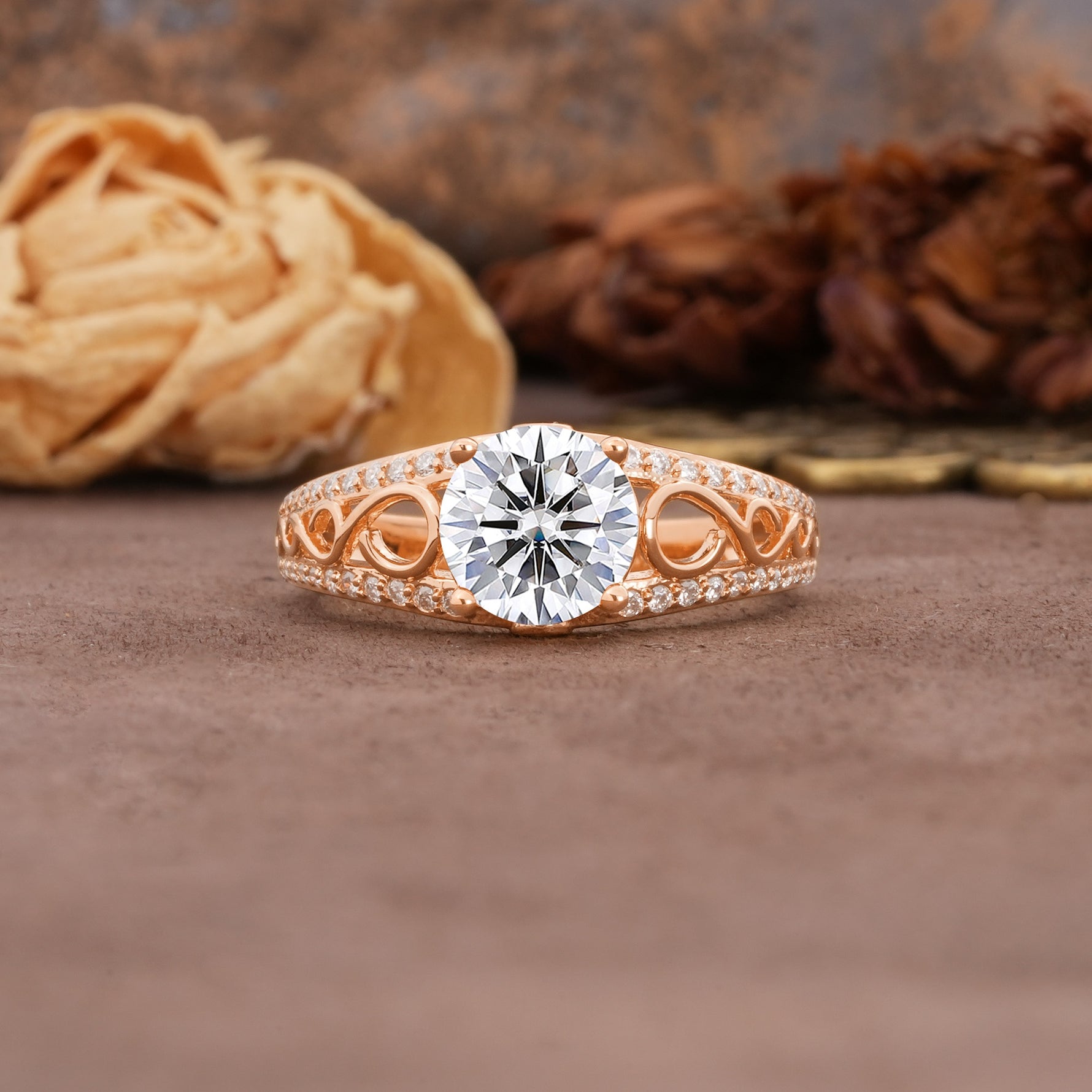 Luxurious and Unique, Entwined 4-Prong Round Cut Lab Diamond Engagement Ring - Additional view