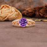 Luxurious and Unique, Entwined 4-Prong Round Cut Amethyst Engagement Ring - Additional view