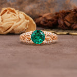 Luxurious and Unique, Entwined 4-Prong Round Cut Emerald Engagement Ring - Additional view