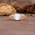 Luxurious and Unique, Entwined 4-Prong Round Cut Moonstone Engagement Ring - Additional view