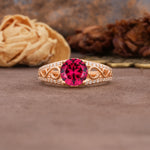 Luxurious and Unique, Entwined 4-Prong Round Cut Ruby Engagement Ring - Additional view
