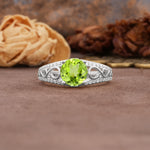 Luxurious and Unique, Entwined 4-Prong Round Cut Peridot Engagement Ring - Additional view