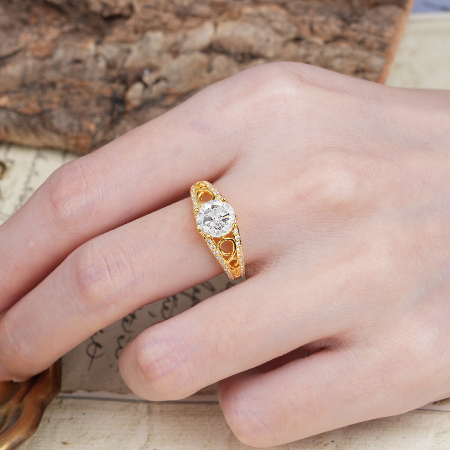 Luxurious and Unique, Entwined 4-Prong Round Cut Moissanite Engagement Ring - Additional view