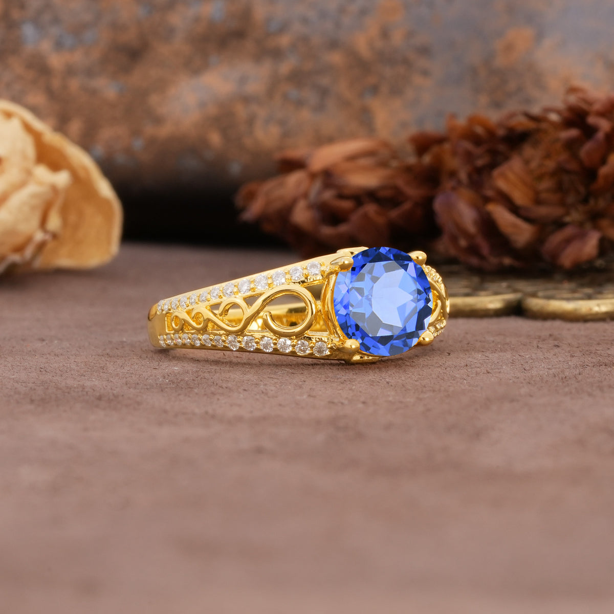 Luxurious and Unique, Entwined 4-Prong Round Cut Sapphire Engagement Ring - Additional view
