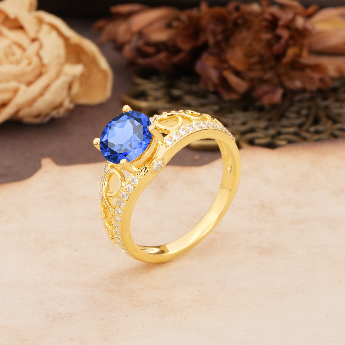 Luxurious and Unique, Entwined 4-Prong Round Cut Sapphire Engagement Ring - Additional view
