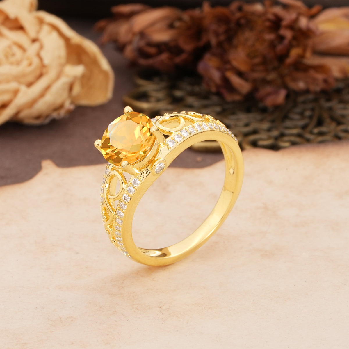 Luxurious and Unique, Entwined 4-Prong Round Cut Citrine Engagement Ring - Additional view
