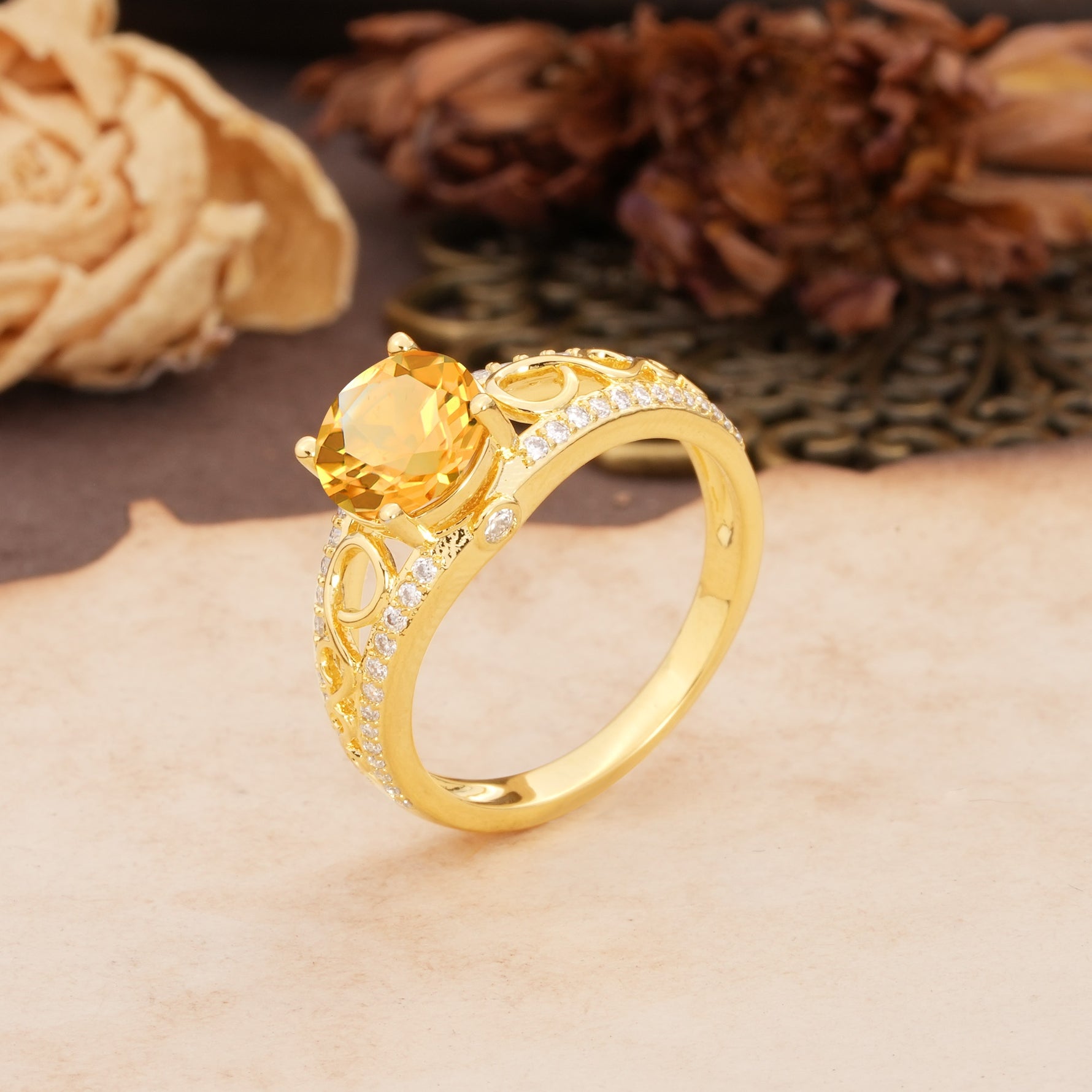 Luxurious and Unique, Entwined 4-Prong Round Cut Citrine Engagement Ring - Additional view