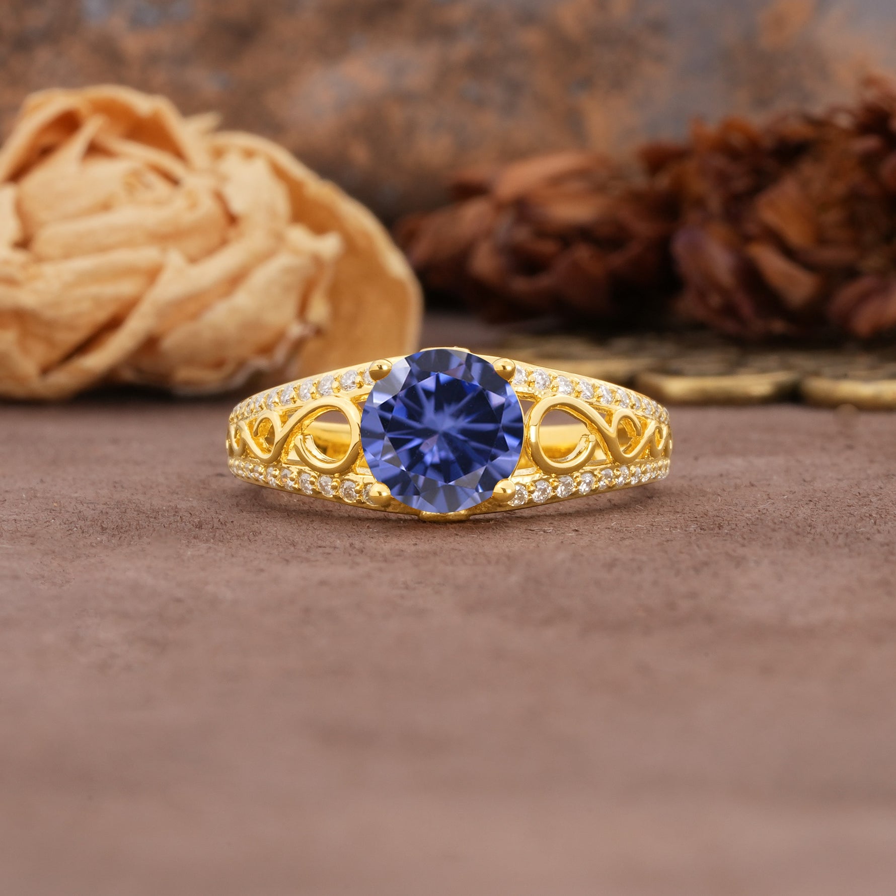 Luxurious and Unique, Entwined 4-Prong Round Cut Tanzanite Engagement Ring - Additional view