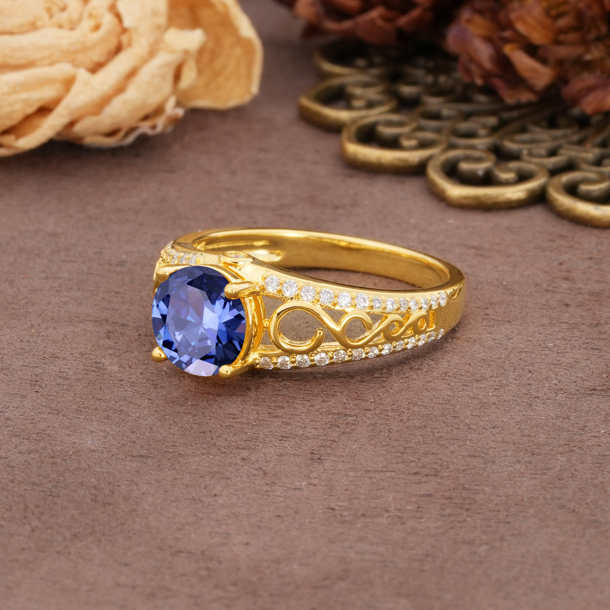 Luxurious and Unique, Entwined 4-Prong Round Cut Tanzanite Engagement Ring - Additional view