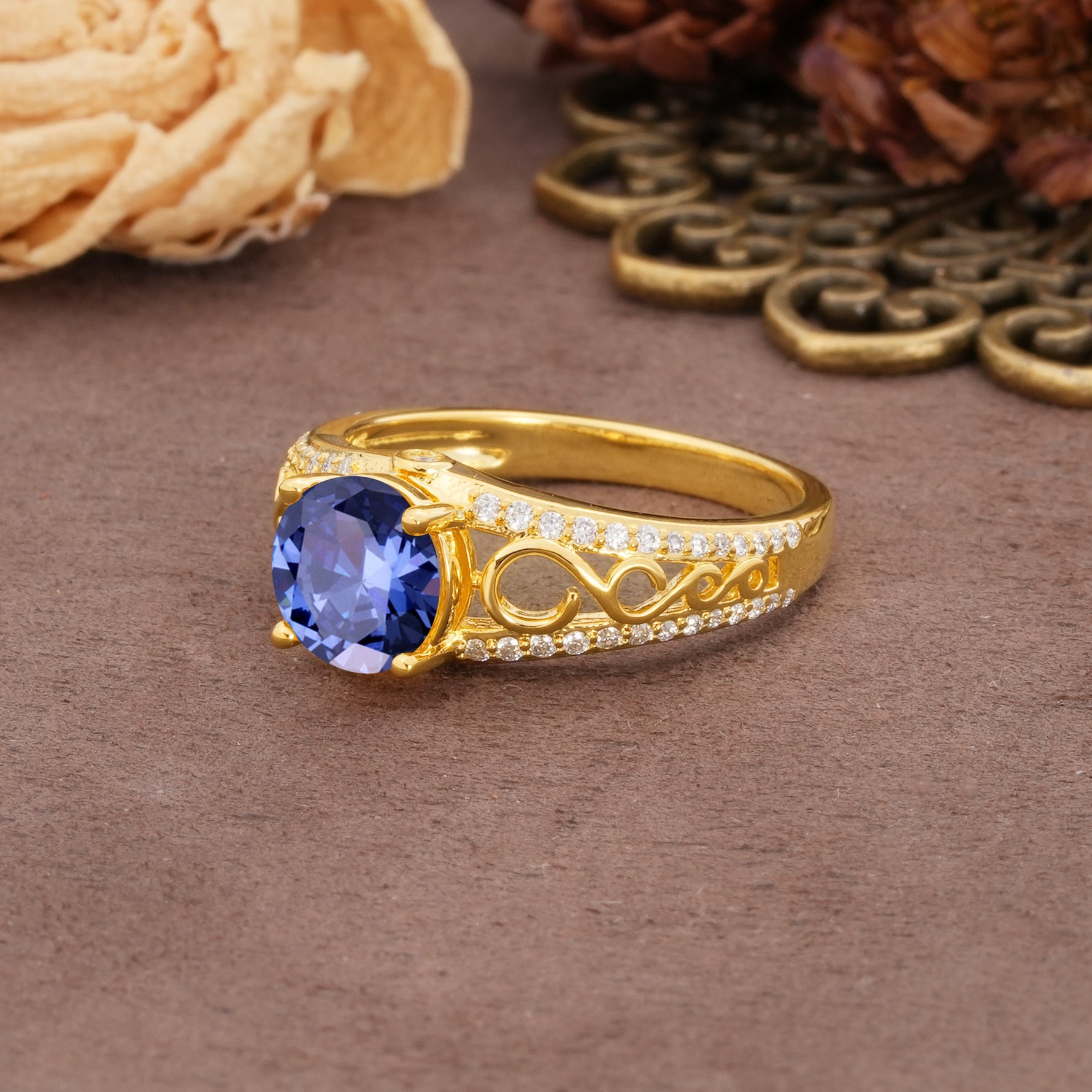 Luxurious and Unique, Entwined 4-Prong Round Cut Tanzanite Engagement Ring - Additional view