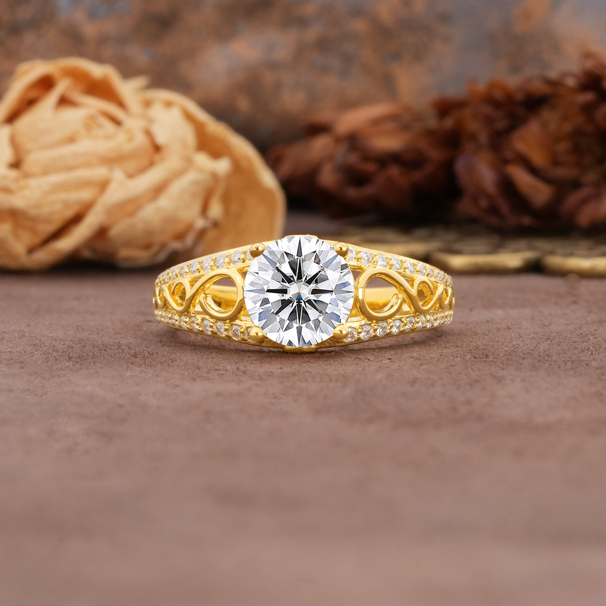 Luxurious and Unique, Entwined 4-Prong Round Cut Lab Diamond Engagement Ring - Additional view
