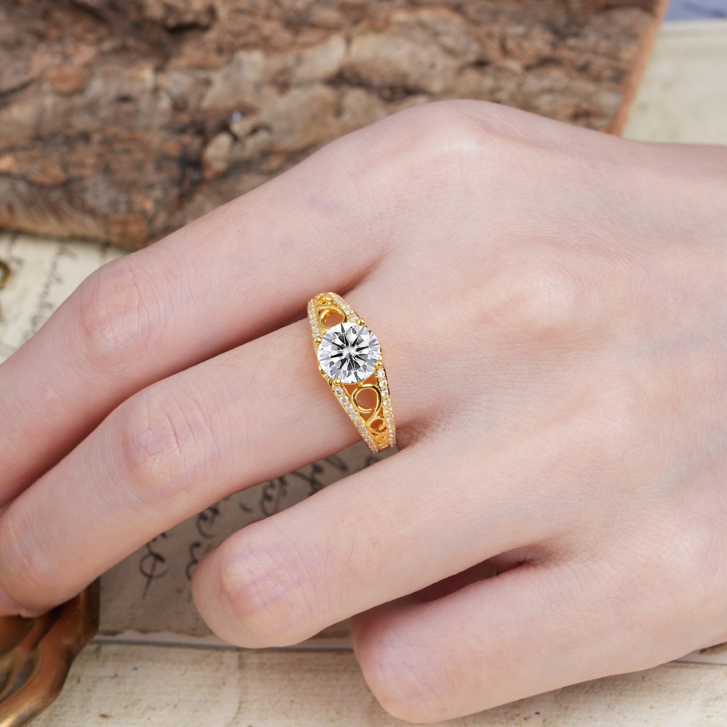Luxurious and Unique, Entwined 4-Prong Round Cut Lab Diamond Engagement Ring - Additional view