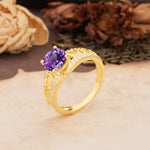Luxurious and Unique, Entwined 4-Prong Round Cut Amethyst Engagement Ring - Additional view