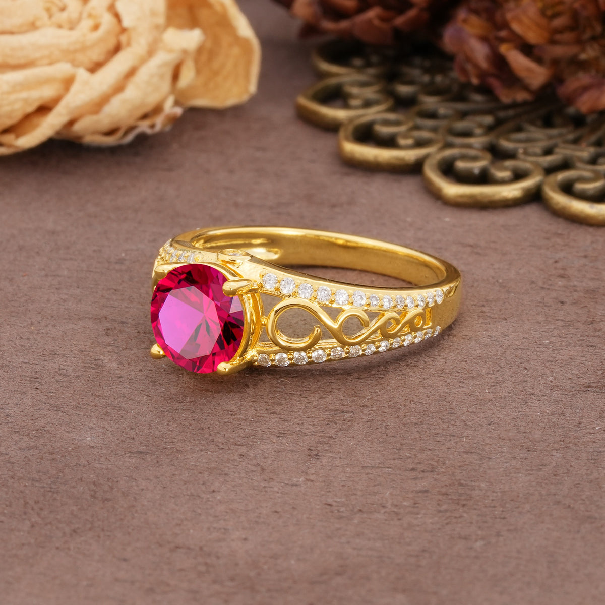 Luxurious and Unique, Entwined 4-Prong Round Cut Ruby Engagement Ring - Additional view