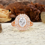 Luxurious Vintage-Style Pavé-Set Diamonds, 4-Prong Oval Cut Moissanite Engagement Ring - Additional view