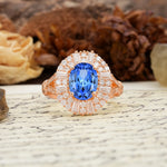 Luxurious Vintage-Style Pavé-Set Diamonds, 4-Prong Oval Cut Sapphire Engagement Ring - Additional view