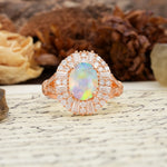 Luxurious Vintage-Style Pavé-Set Diamonds, 4-Prong Oval Cut Fire Opal Engagement Ring - Additional view