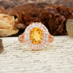 Luxurious Vintage-Style Pavé-Set Diamonds, 4-Prong Oval Cut Citrine Engagement Ring - Additional view