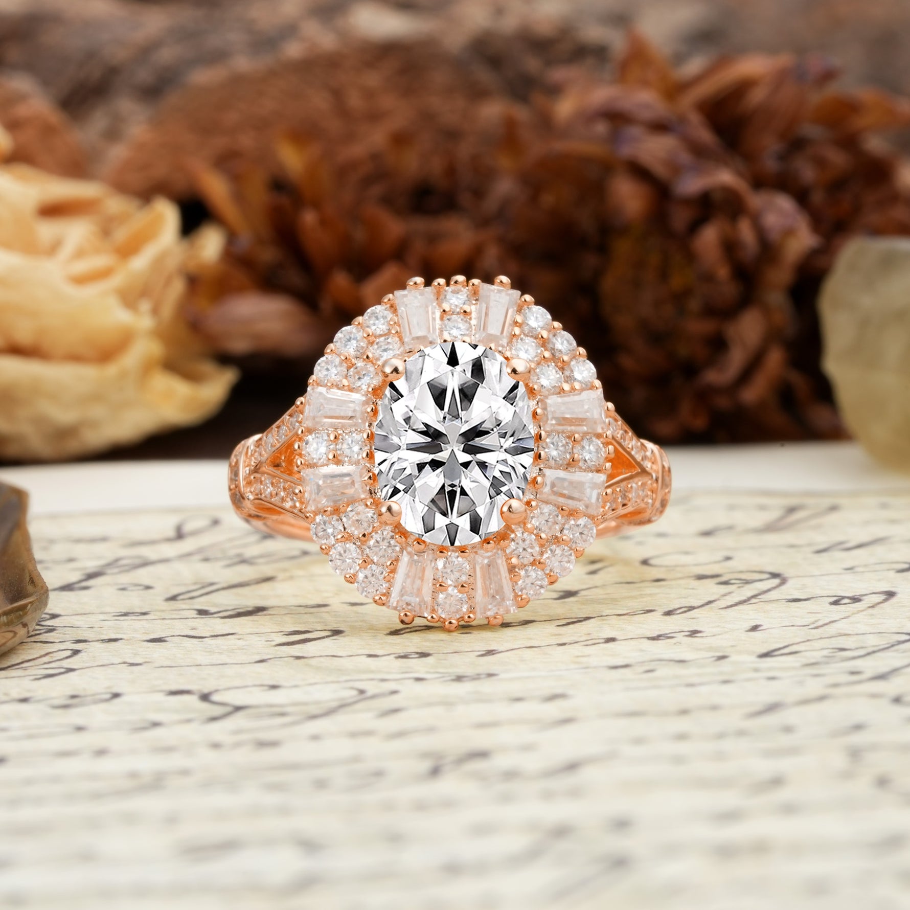 Luxurious Vintage-Style Pavé-Set Diamonds, 4-Prong Oval Cut Lab Diamond Engagement Ring - Additional view
