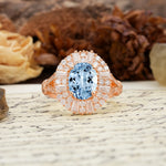 Luxurious Vintage-Style Pavé-Set Diamonds, 4-Prong Oval Cut Aquamarine Engagement Ring - Additional view