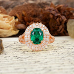 Luxurious Vintage-Style Pavé-Set Diamonds, 4-Prong Oval Cut Emerald Engagement Ring - Additional view