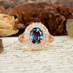 Luxurious Vintage-Style Pavé-Set Diamonds, 4-Prong Oval Cut Alexandrite Engagement Ring - Additional view