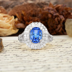Luxurious Vintage-Style Pavé-Set Diamonds, 4-Prong Oval Cut Sapphire Engagement Ring - Additional view