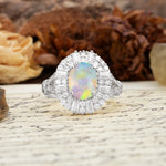 Luxurious Vintage-Style Pavé-Set Diamonds, 4-Prong Oval Cut Fire Opal Engagement Ring - Additional view