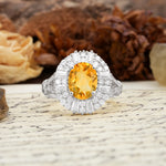Luxurious Vintage-Style Pavé-Set Diamonds, 4-Prong Oval Cut Citrine Engagement Ring - Additional view
