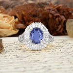 Luxurious Vintage-Style Pavé-Set Diamonds, 4-Prong Oval Cut Tanzanite Engagement Ring - Additional view