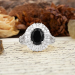 Luxurious Vintage-Style Pavé-Set Diamonds, 4-Prong Oval Cut Black Onyx Engagement Ring - Additional view