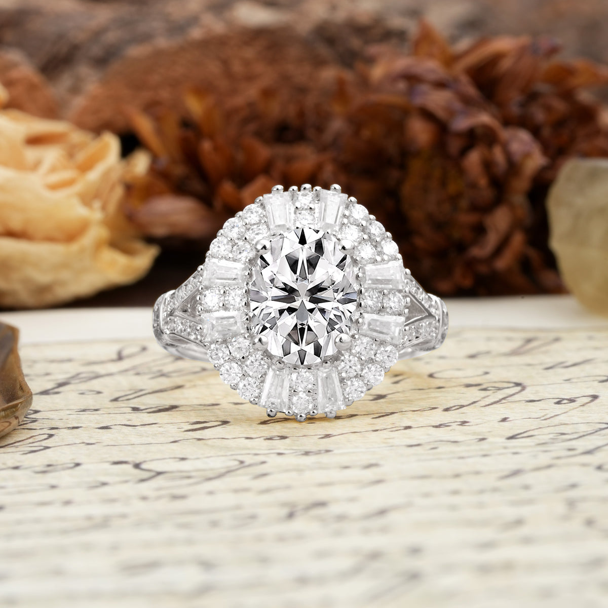Luxurious Vintage-Style Pavé-Set Diamonds, 4-Prong Oval Cut Lab Diamond Engagement Ring - Additional view