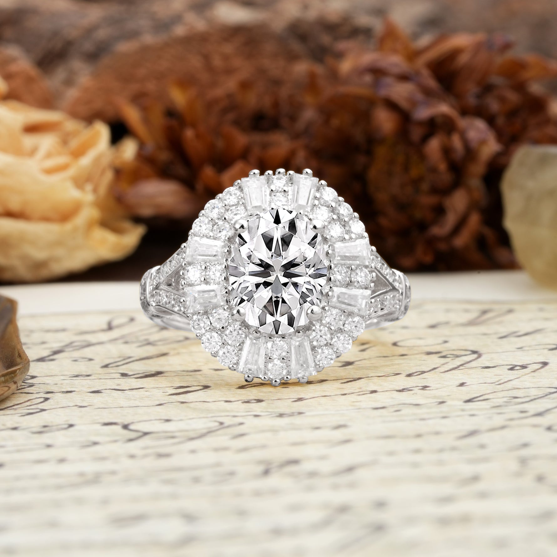 Luxurious Vintage-Style Pavé-Set Diamonds, 4-Prong Oval Cut Lab Diamond Engagement Ring - Additional view