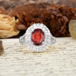 Luxurious Vintage-Style Pavé-Set Diamonds, 4-Prong Oval Cut Garnet Engagement Ring - Additional view