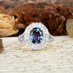 Luxurious Vintage-Style Pavé-Set Diamonds, 4-Prong Oval Cut Alexandrite Engagement Ring - Additional view