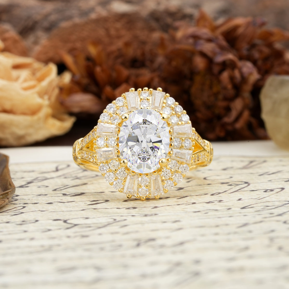 Luxurious Vintage-Style Pavé-Set Diamonds, 4-Prong Oval Cut Moissanite Engagement Ring - Additional view