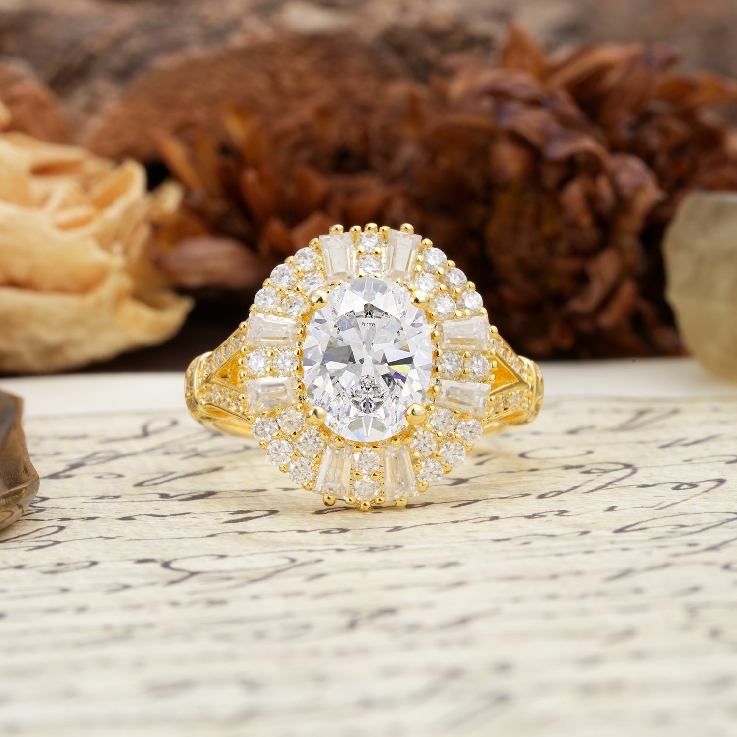 Luxurious Vintage-Style Pavé-Set Diamonds, 4-Prong Oval Cut Moissanite Engagement Ring - Additional view