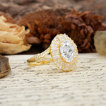 Luxurious Vintage-Style Pavé-Set Diamonds, 4-Prong Oval Cut Moissanite Engagement Ring - Additional view