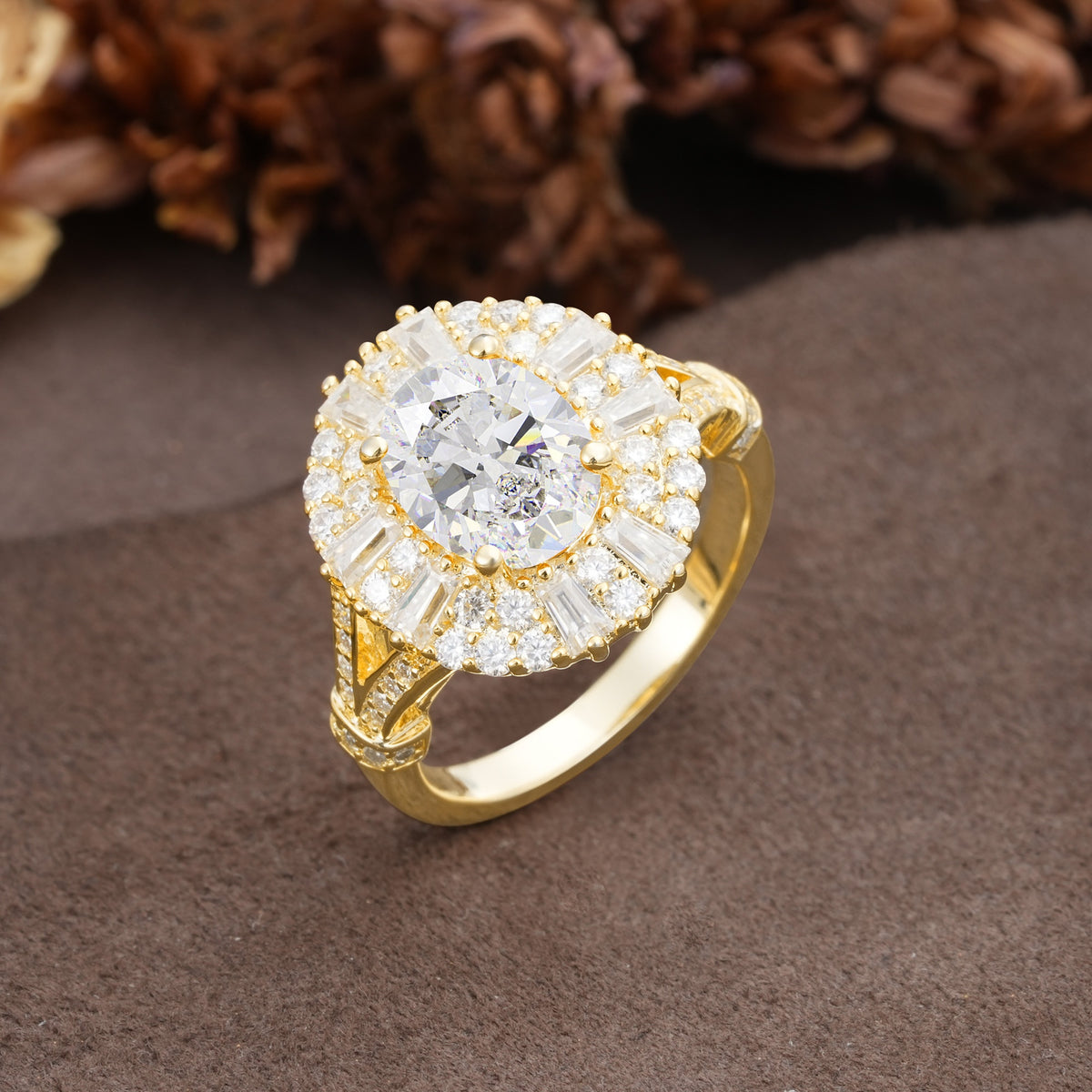 Luxurious Vintage-Style Pavé-Set Diamonds, 4-Prong Oval Cut Moissanite Engagement Ring - Additional view