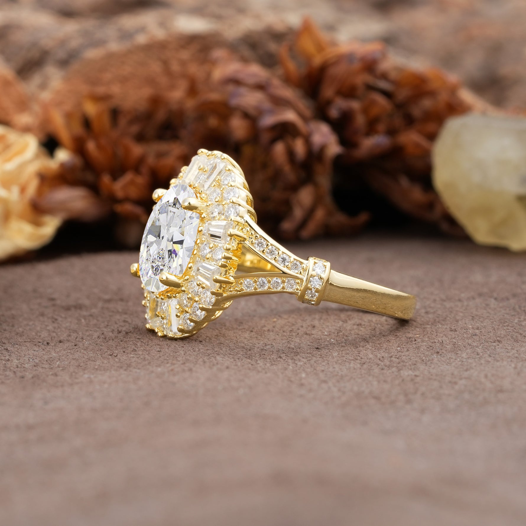 Luxurious Vintage-Style Pavé-Set Diamonds, 4-Prong Oval Cut Moissanite Engagement Ring - Additional view