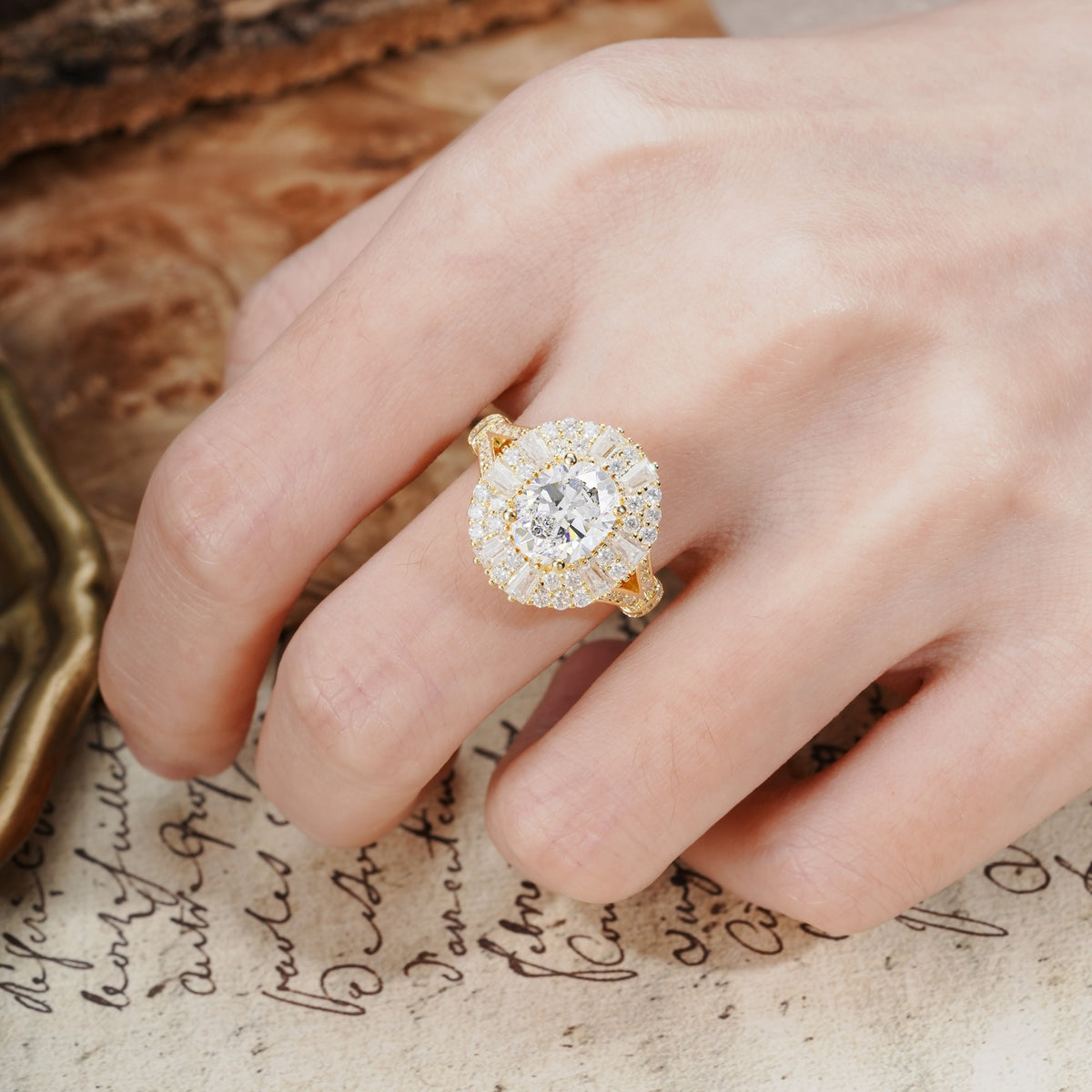 Luxurious Vintage-Style Pavé-Set Diamonds, 4-Prong Oval Cut Moissanite Engagement Ring - Additional view