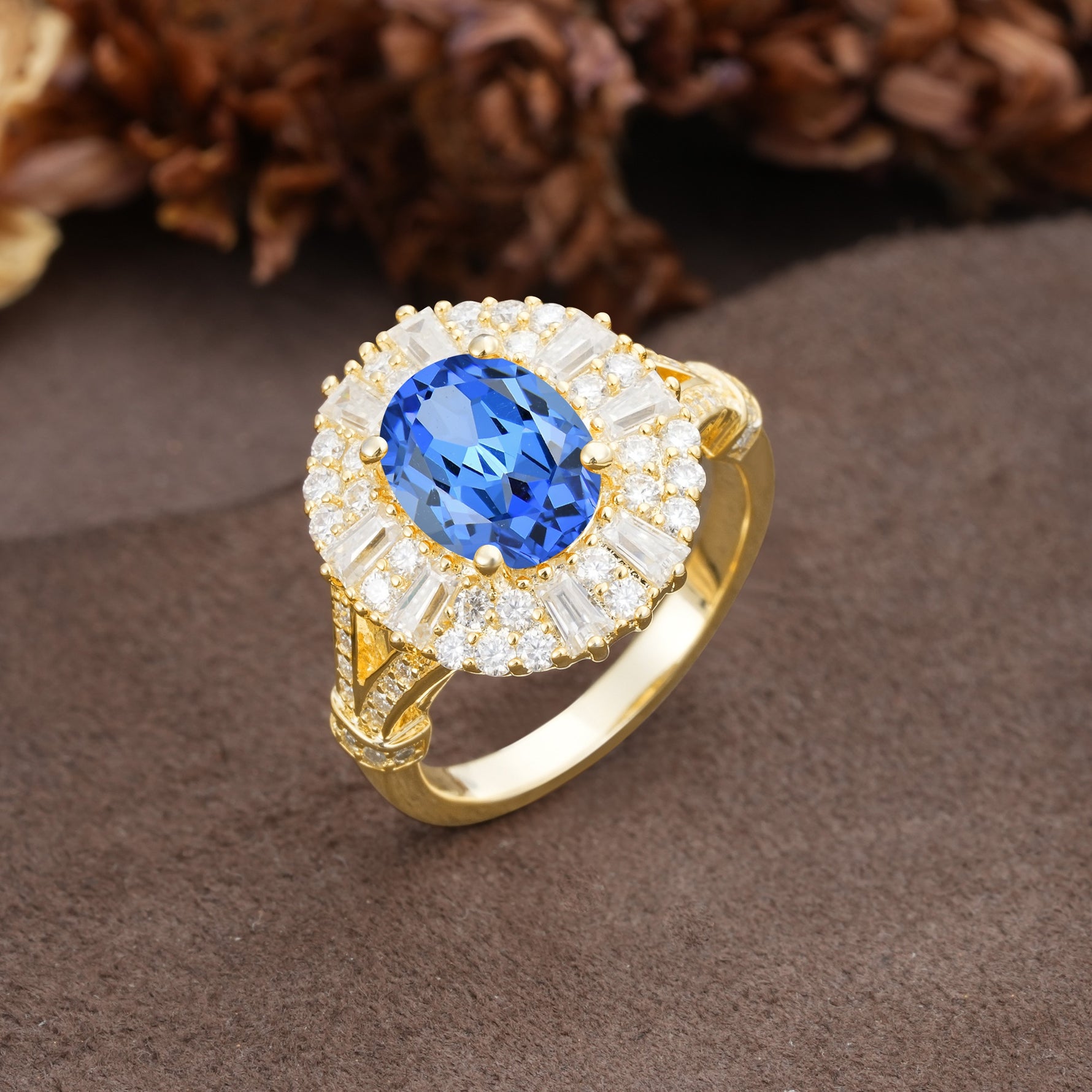 Luxurious Vintage-Style Pavé-Set Diamonds, 4-Prong Oval Cut Sapphire Engagement Ring - Additional view