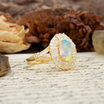 Luxurious Vintage-Style Pavé-Set Diamonds, 4-Prong Oval Cut Fire Opal Engagement Ring - Additional view