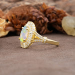 Luxurious Vintage-Style Pavé-Set Diamonds, 4-Prong Oval Cut Fire Opal Engagement Ring - Additional view