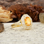 Luxurious Vintage-Style Pavé-Set Diamonds, 4-Prong Oval Cut Citrine Engagement Ring - Additional view