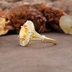 Luxurious Vintage-Style Pavé-Set Diamonds, 4-Prong Oval Cut Citrine Engagement Ring - Additional view