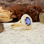 Luxurious Vintage-Style Pavé-Set Diamonds, 4-Prong Oval Cut Tanzanite Engagement Ring - Additional view